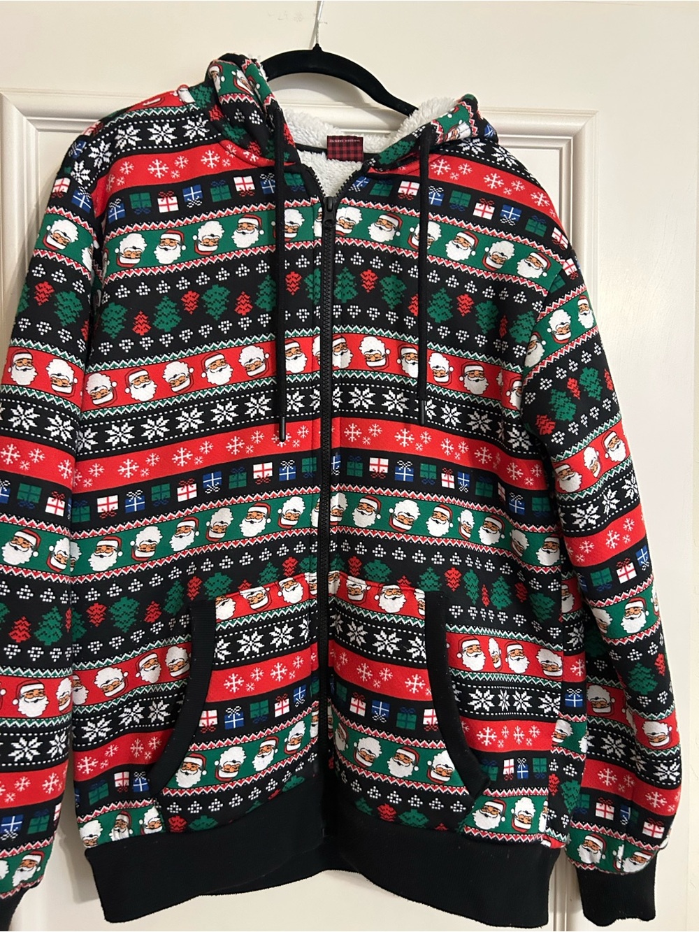 🎄 ADTN Sherpa-Lined Christmas Santa Zip Hoodie Size Small 🎅